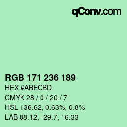 カラーコード: RGB 171 236 189 | qconv.com
