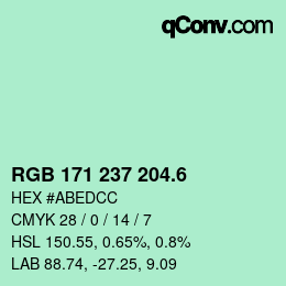 カラーコード: RGB 171 237 204.6 | qconv.com
