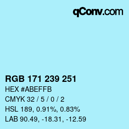 Color code: RGB 171 239 251 | qconv.com