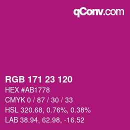 颜色代码: RGB 171 23 120 | qconv.com
