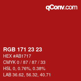 颜色代码: RGB 171 23 23 | qconv.com