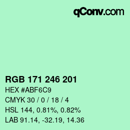 Color code: RGB 171 246 201 | qconv.com