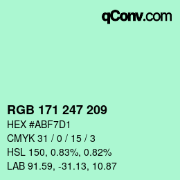 Color code: RGB 171 247 209 | qconv.com