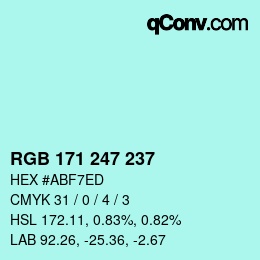 Color code: RGB 171 247 237 | qconv.com