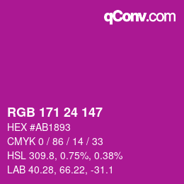 カラーコード: RGB 171 24 147 | qconv.com