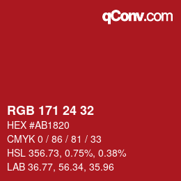 カラーコード: RGB 171 24 32 | qconv.com