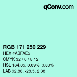 カラーコード: RGB 171 250 229 | qconv.com