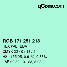 カラーコード: RGB 171 251 218 | qconv.com