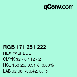 Color code: RGB 171 251 222 | qconv.com