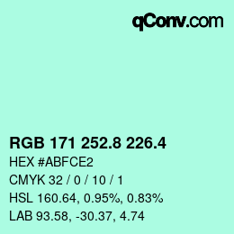 カラーコード: RGB 171 252.8 226.4 | qconv.com