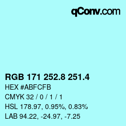 カラーコード: RGB 171 252.8 251.4 | qconv.com
