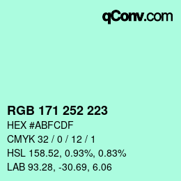 Color code: RGB 171 252 223 | qconv.com