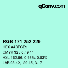 カラーコード: RGB 171 252 229 | qconv.com