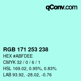 Color code: RGB 171 253 238 | qconv.com