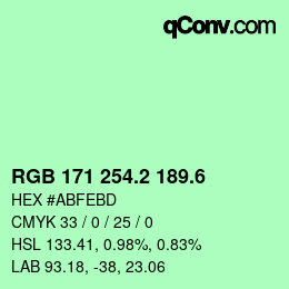 カラーコード: RGB 171 254.2 189.6 | qconv.com