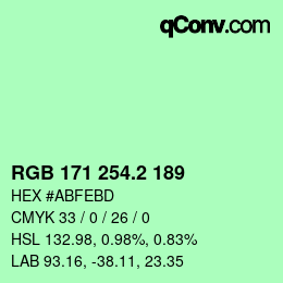 カラーコード: RGB 171 254.2 189 | qconv.com