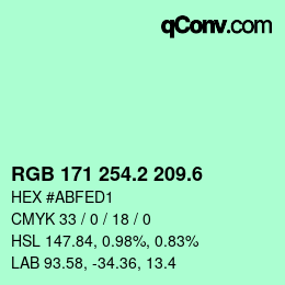 カラーコード: RGB 171 254.2 209.6 | qconv.com