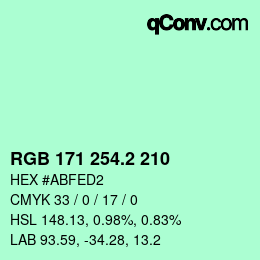 カラーコード: RGB 171 254.2 210 | qconv.com