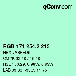 カラーコード: RGB 171 254.2 213 | qconv.com