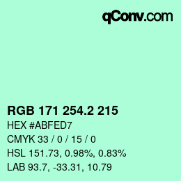 カラーコード: RGB 171 254.2 215 | qconv.com
