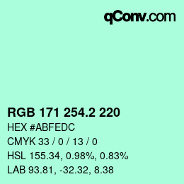 カラーコード: RGB 171 254.2 220 | qconv.com
