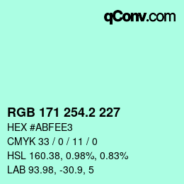 カラーコード: RGB 171 254.2 227 | qconv.com
