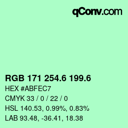 カラーコード: RGB 171 254.6 199.6 | qconv.com