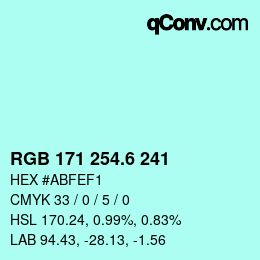 カラーコード: RGB 171 254.6 241 | qconv.com