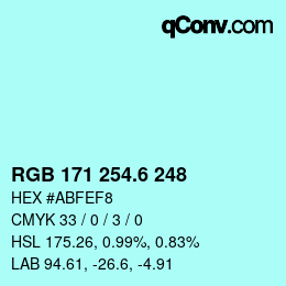 カラーコード: RGB 171 254.6 248 | qconv.com