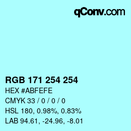 Color code: RGB 171 254 254 | qconv.com