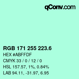 カラーコード: RGB 171 255 223.6 | qconv.com