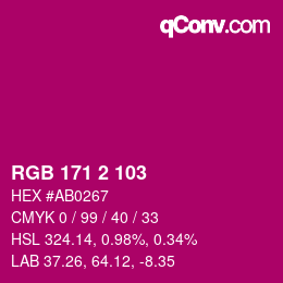 颜色代码: RGB 171 2 103 | qconv.com