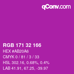 Color code: RGB 171 32 166 | qconv.com
