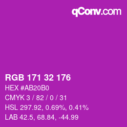 Color code: RGB 171 32 176 | qconv.com