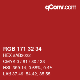 Color code: RGB 171 32 34 | qconv.com