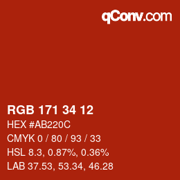 カラーコード: RGB 171 34 12 | qconv.com