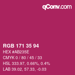 颜色代码: RGB 171 35 94 | qconv.com