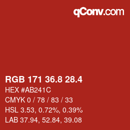 カラーコード: RGB 171 36.8 28.4 | qconv.com