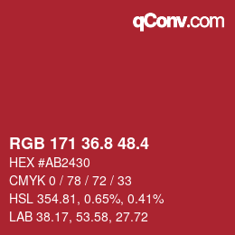 カラーコード: RGB 171 36.8 48.4 | qconv.com