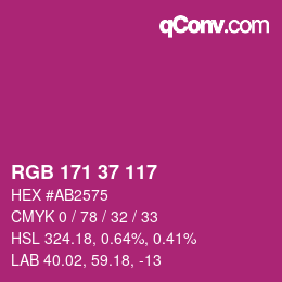 Color code: RGB 171 37 117 | qconv.com