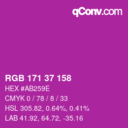 カラーコード: RGB 171 37 158 | qconv.com
