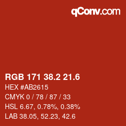 カラーコード: RGB 171 38.2 21.6 | qconv.com