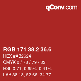 カラーコード: RGB 171 38.2 36.6 | qconv.com