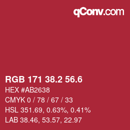 カラーコード: RGB 171 38.2 56.6 | qconv.com