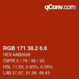 カラーコード: RGB 171 38.2 6.6 | qconv.com