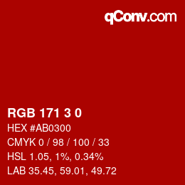 カラーコード: RGB 171 3 0 | qconv.com