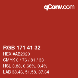 Color code: RGB 171 41 32 | qconv.com