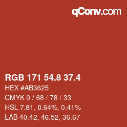 カラーコード: RGB 171 54.8 37.4 | qconv.com