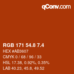 カラーコード: RGB 171 54.8 7.4 | qconv.com