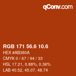 カラーコード: RGB 171 56.6 10.6 | qconv.com